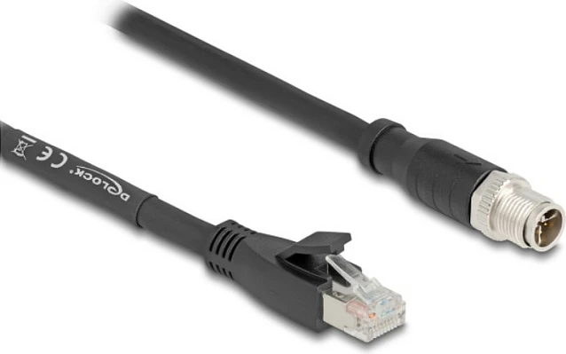 Kabllo Ethernet industriale DeLOCK 80585, Cat5e, M12 në RJ-45, 5 m, S/FTP, e zezë