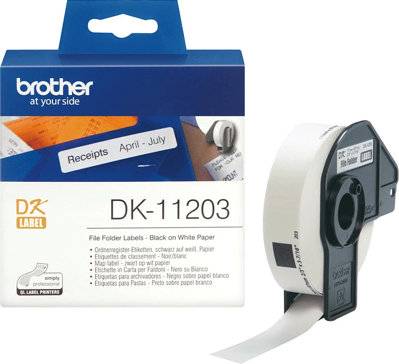 Etiketa për dosje Brother DK-11203, 17x87 mm, 300 copë/roll, bardhë
