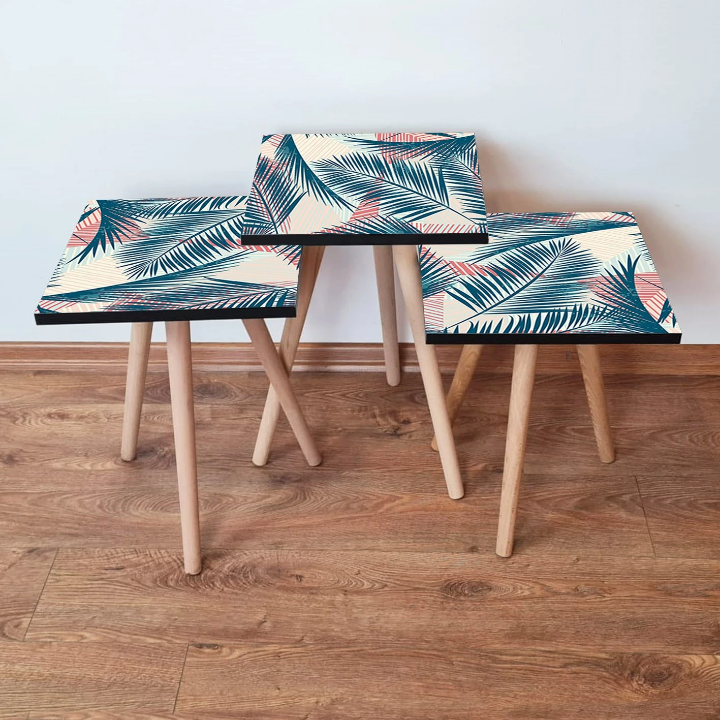 Set tavolinash ndihmëse, 3 copë, Skye Decor, 3Shp208, ngjyrë blu e errët, salmon, krem