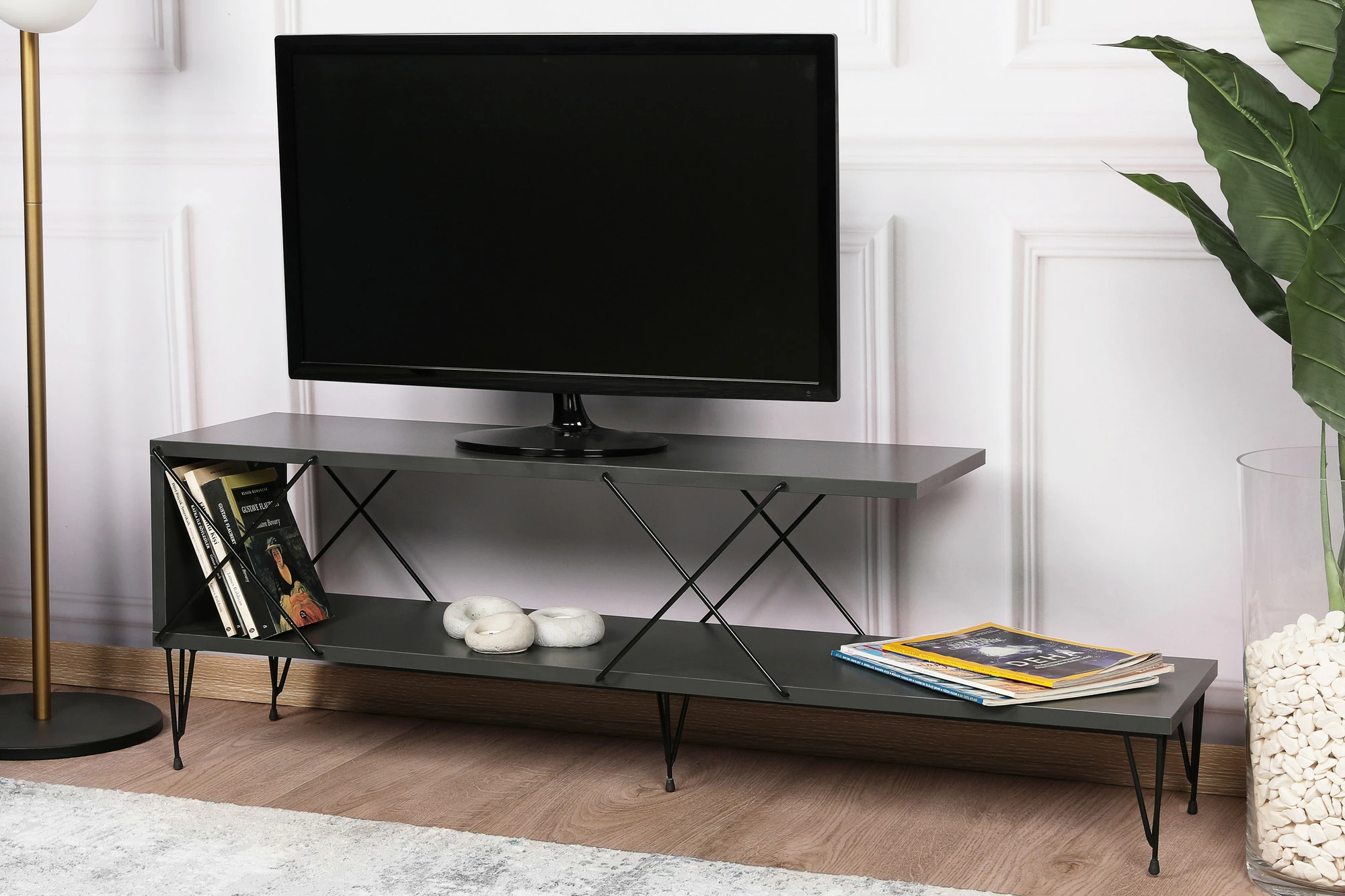 Komodë për TV Hanah Home, Street, ngjyrë antracit