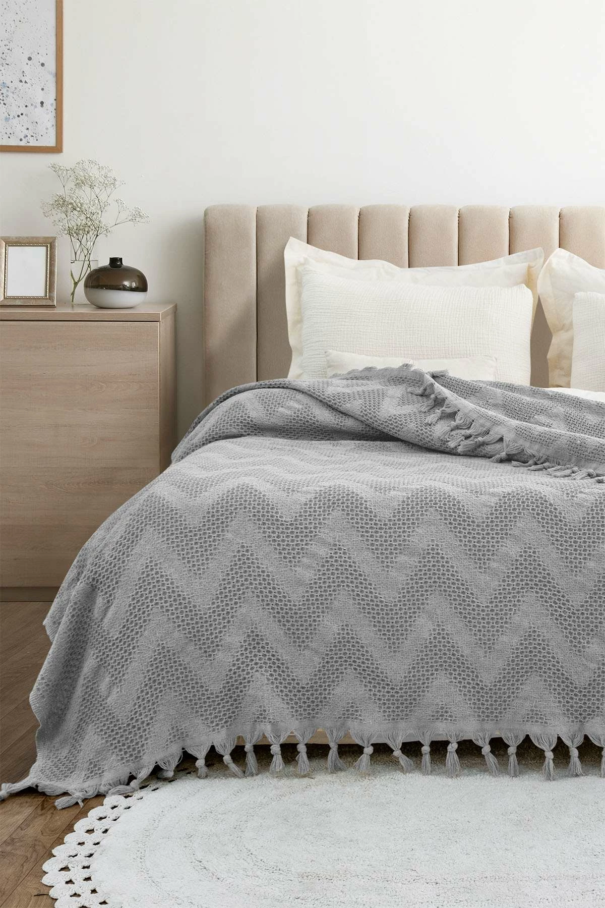Batanije Double Pique, ngjyrë gri e çelët, Naomi, L'Essentiel Linge de Maison