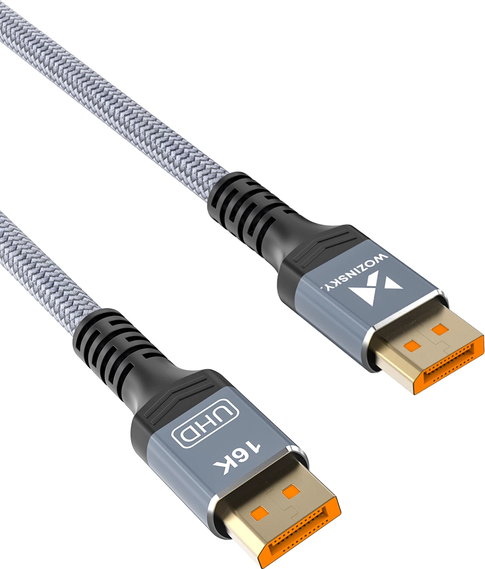 Kabllo DisplayPort 2.1, Wozinsky, WPS-16AYL1S, VESA Certified, 80 Gb/s, 16K@60Hz 8K@120Hz 4K@240Hz, HDR HDCP DSC, 1 m, gri