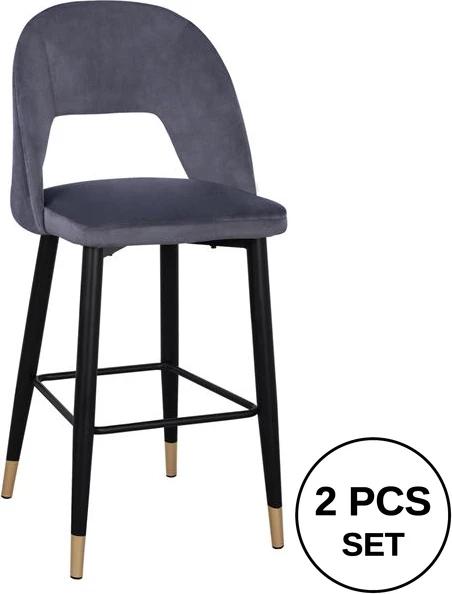 Karrige për bar Harper FH8526.01, kadife gri me kornizë metalike, 50Χ51Χ111cm, set prej 2 copë