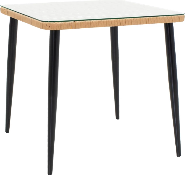 Set tavoline me karrige Naoki U, 5 copë,, ratan pe, ngjyrë natyrale dhe metal i zi, 80x80x78cm