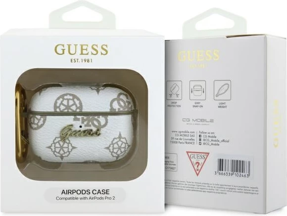 Mbështjellës Guess GUAP2PG4GPH për AirPods Pro 2, i bardhë, me karabinë
