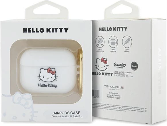 Mbështjellës Hello Kitty për AirPods Pro, silikon, i bardhë, me unazë