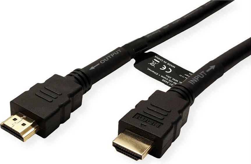 Kabllo HDMI ROLINE High Speed me Ethernet, 25 m, me repeater, e zezë