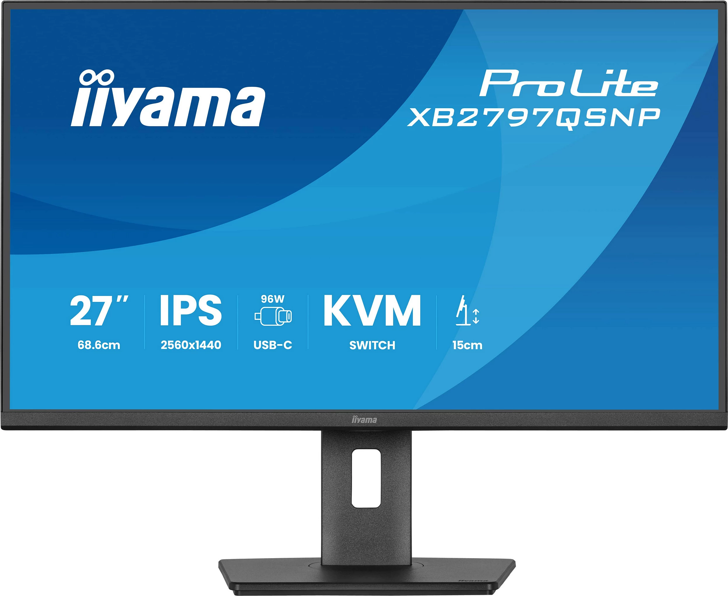 Monitor iiyama ProLite XB2797QSNP-B1, 27" IPS QHD 2560x1440, FreeSync, USB-C 96W, KVM, e zezë
