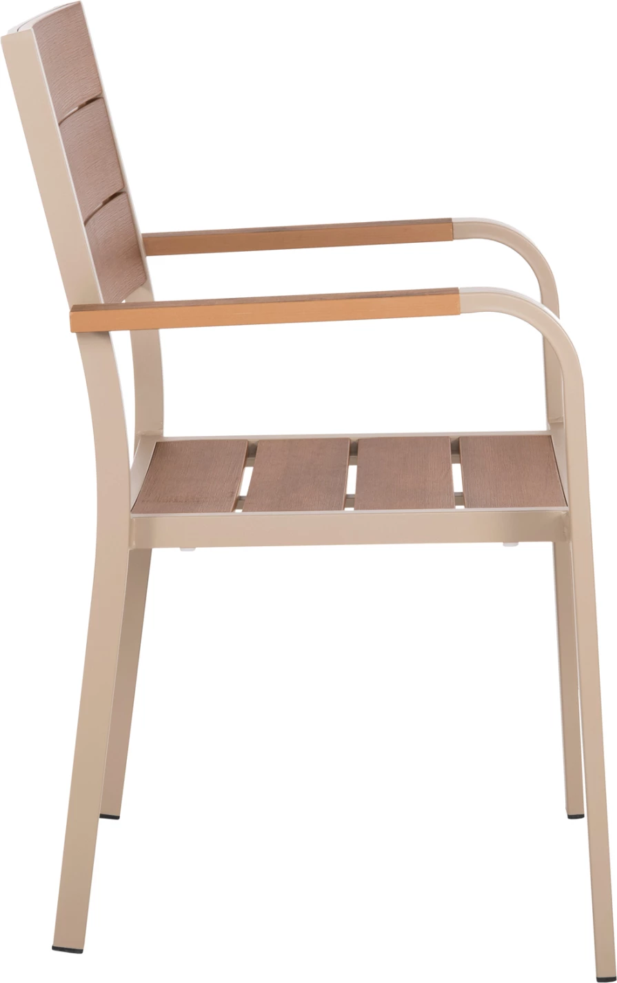 Karrige alumini SAGA FH5127.04, ngjyrë shampanjë, me ulëse dhe mbështetëse polywood, 55x52x86H cm