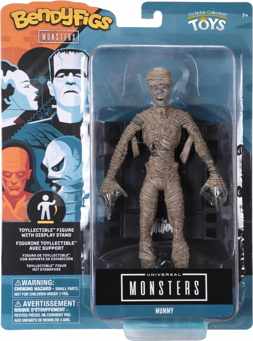 Figurinë NOBLE COLLECTION Bendyfigs Universal Monsters Mummy 19 cm me stendë, bezhë