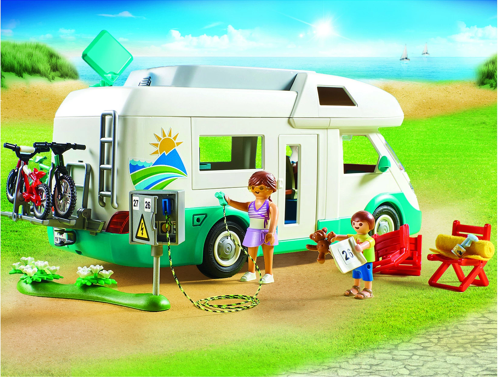 Set lodër Playmobil Family Fun 70088 Wohnmobil familjar, 58 pjesë, 4+, bardhë/tyrkiz