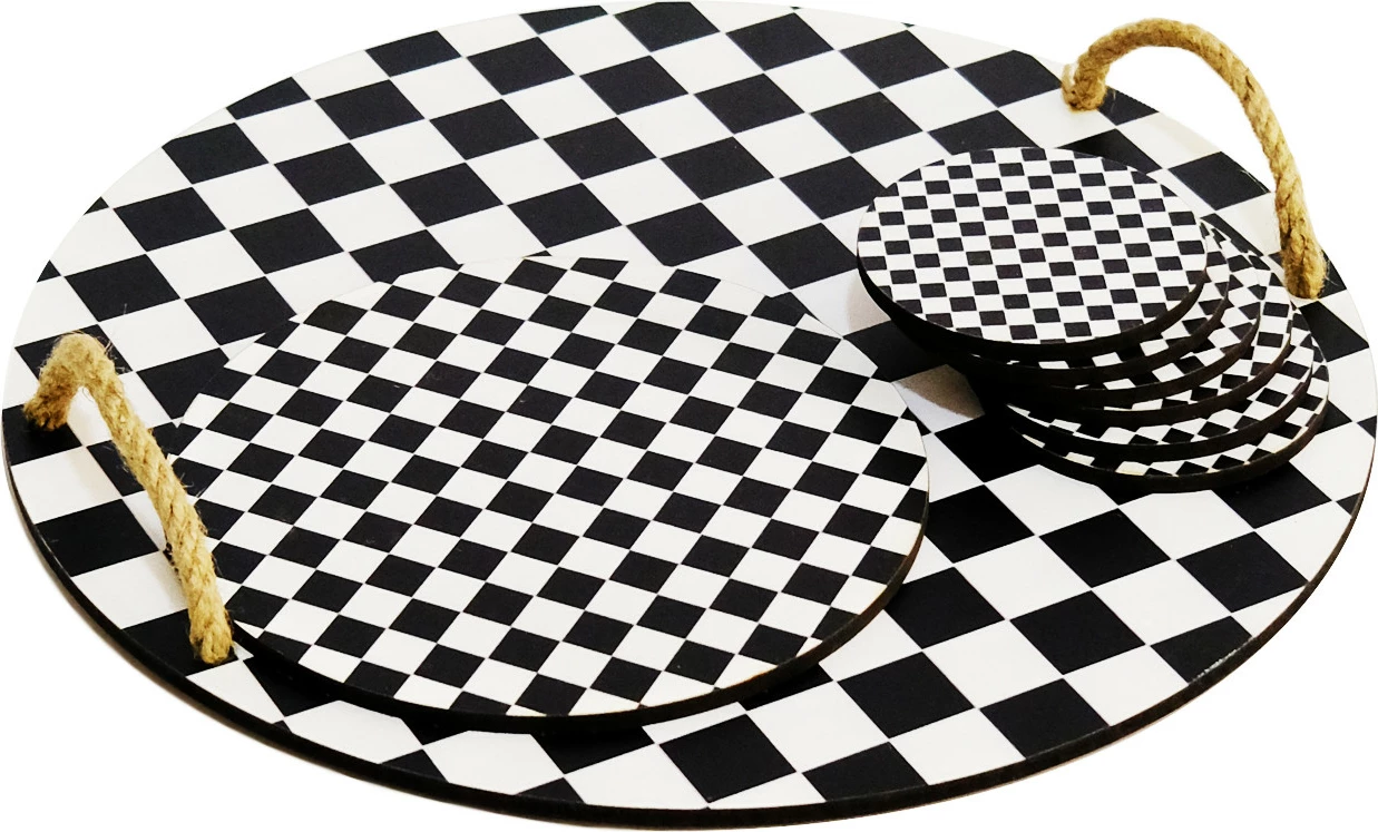 Set tabaka druri me mbajtëse gotash Hermia PLT0230, 8 pjesë, të bardha/të zeza
