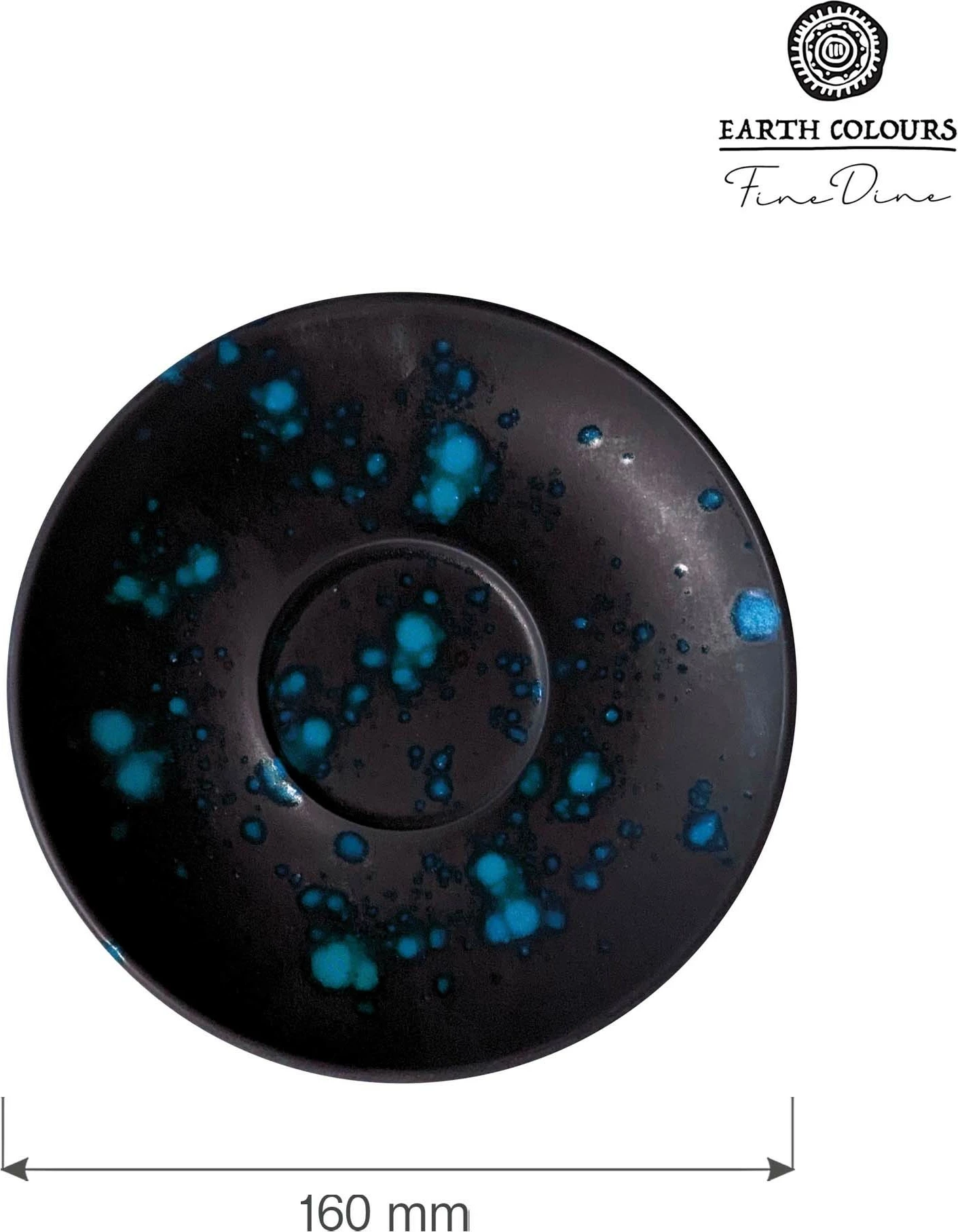 Pjatë nënfilxhani cappuccino Fine Dine Flora 160 mm, e zezë me pika blu, set 6 copë