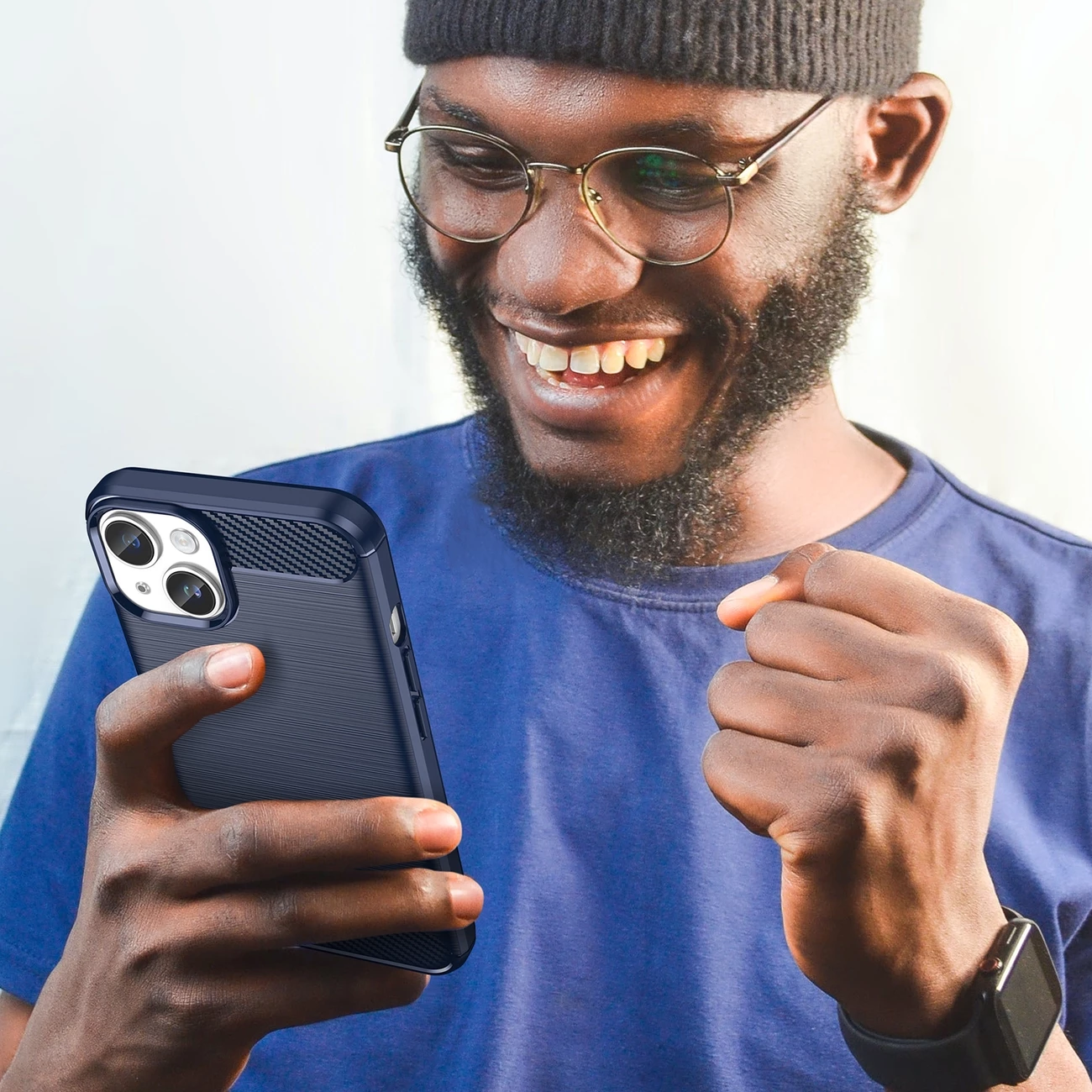 Mbështjellës Hurtel Carbon Case për iPhone 14 Plus, TPU, Blu