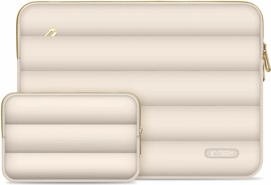 Mbështjellës laptopi Tech-Protect Puffy 15-16, set me çantë aksesorësh, Bezhë