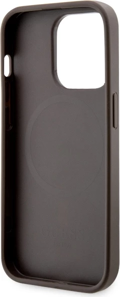 Mbështjellës Guess GUHMP14XP4RPSW për iPhone 14 Pro Max 6.7", 4G Printed Stripes MagSafe, kafe