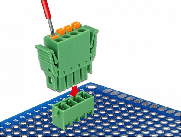 Terminal bllok DeLOCK 65970, 4-pin për PCB, AWG 24-12, 16 mm, jeshile