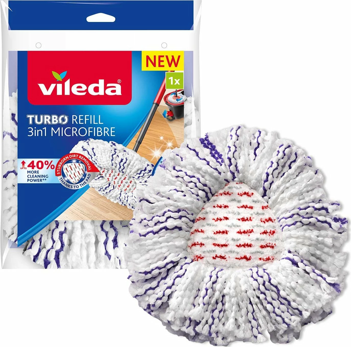 Insert për mop rrotullues Vileda Turbo 3w1 167749, mikrofibër, i bardhë, 1x