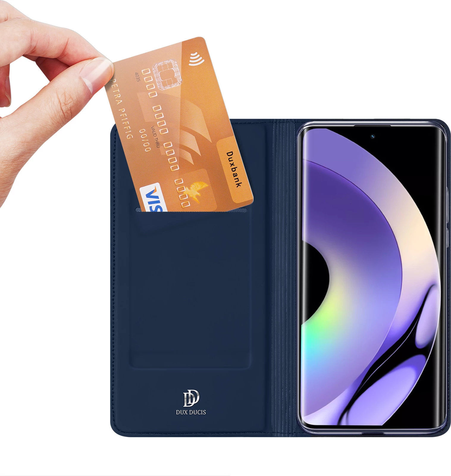 Mbështjellës Dux Ducis Skin Pro për Realme 10 Pro+, me kapak, xhep për kartela, qëndrim, kaltër