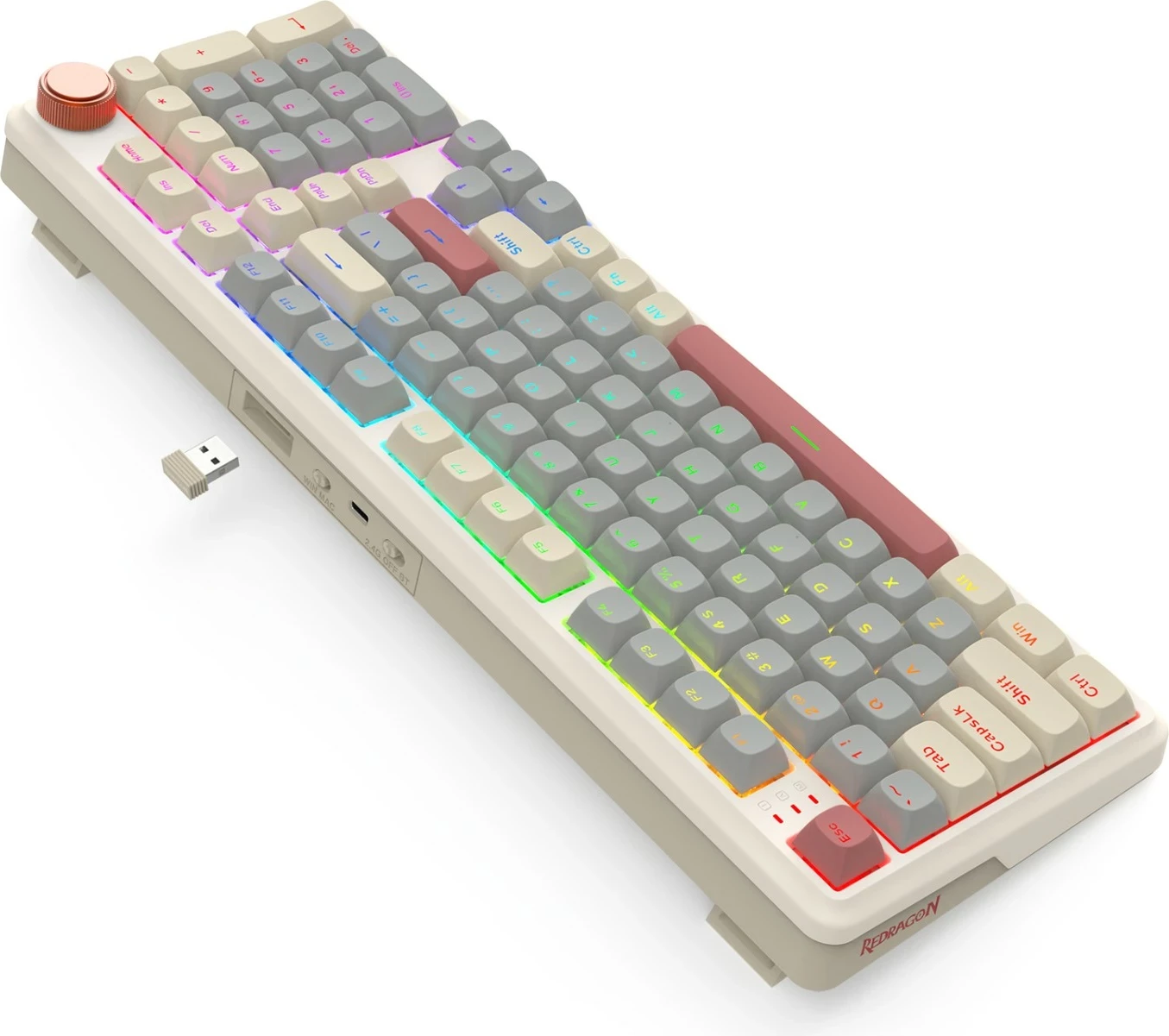 Tastierë gaming Redragon Eisa K768WGR-WL, mekanike 96% 99 taste, wireless Bluetooth/2.4G, RGB, hot-swap, 8000mAh, kafe