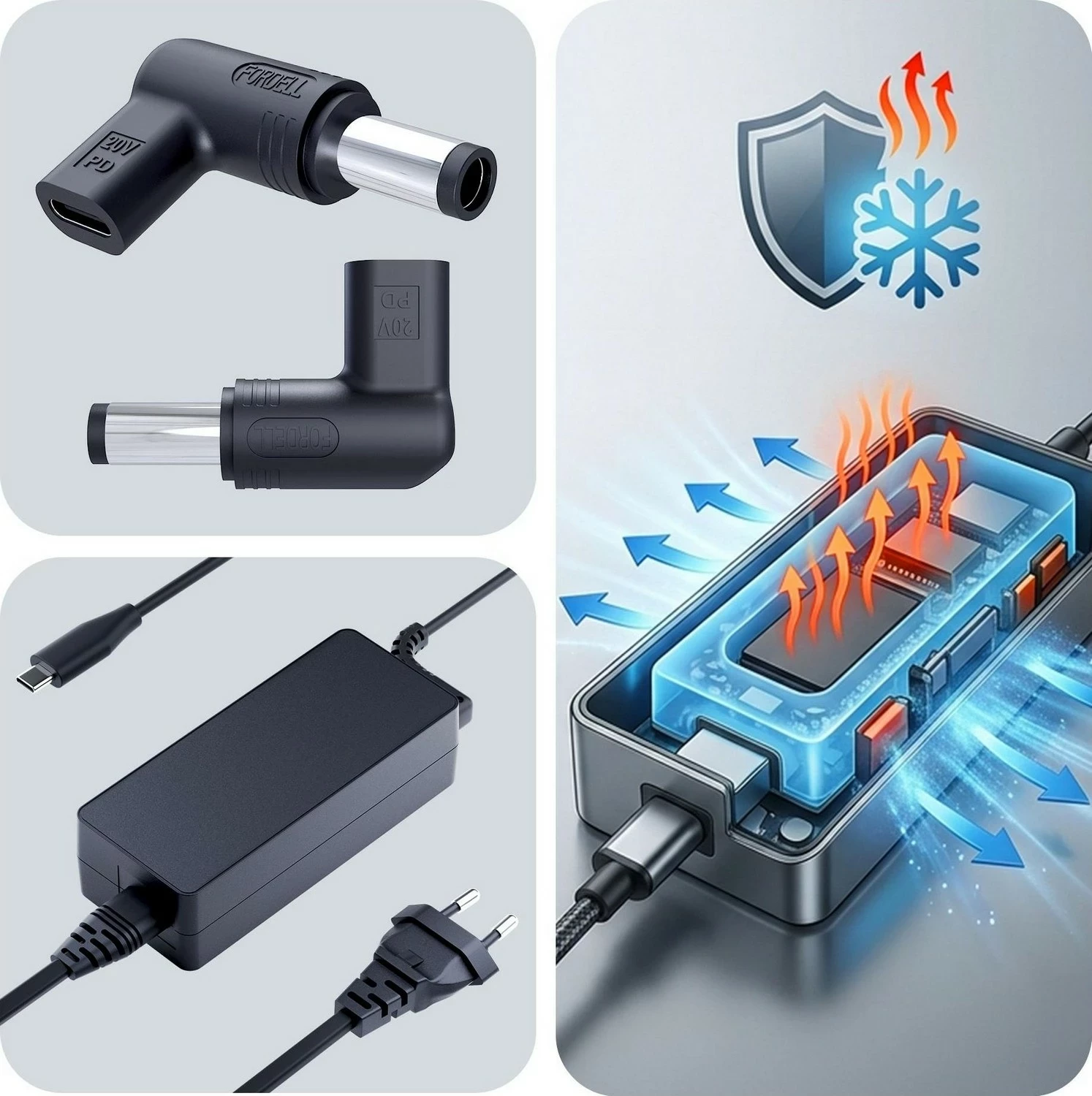 Adapter rryme për laptop 3MK HARDY 65W, Dell, USB-C/DC 7.4 x 5.0, e zezë