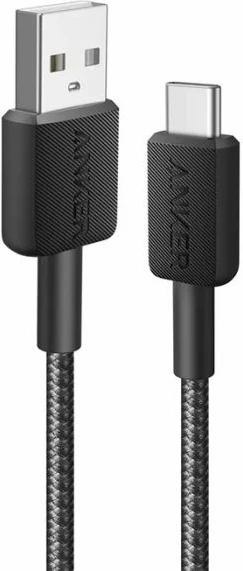 Kabllo USB-A në USB-C Anker 322 1.8 m e thurur, e zezë