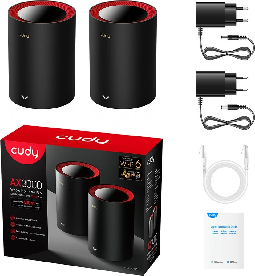 Sistem mesh Cudy M3000, Wi-Fi 6, 2.4 GHz / 5 GHz, i zi, 2 copë