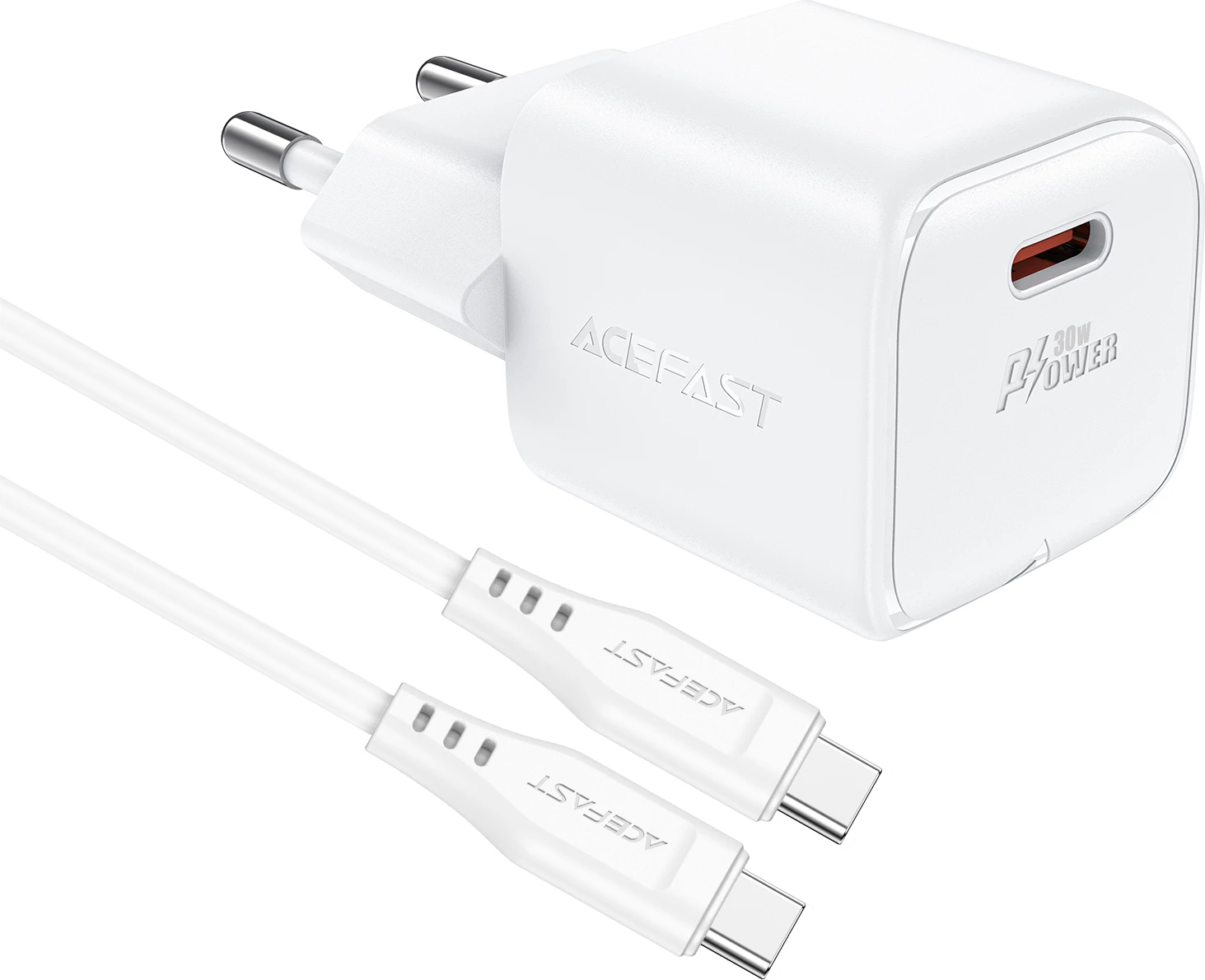 Karikues muri Acefast A77 Mini me GaN, 30W, me kabllo USB-C, Bardhë