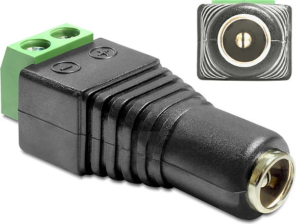 Adapter DC DeLOCK 65485, 2.5 x 5.5 mm në terminal 2-pin, zi/jeshile