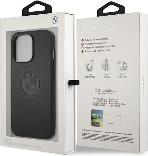 Mbështjellës BMW Leather Embossed për iPhone 13 Pro / iPhone 13, e zezë
