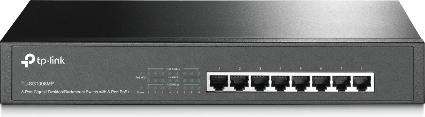 Switch TP-LINK TL-SG1008MP, 8 porta Gigabit, PoE+, desktop/rackmount, e zezë