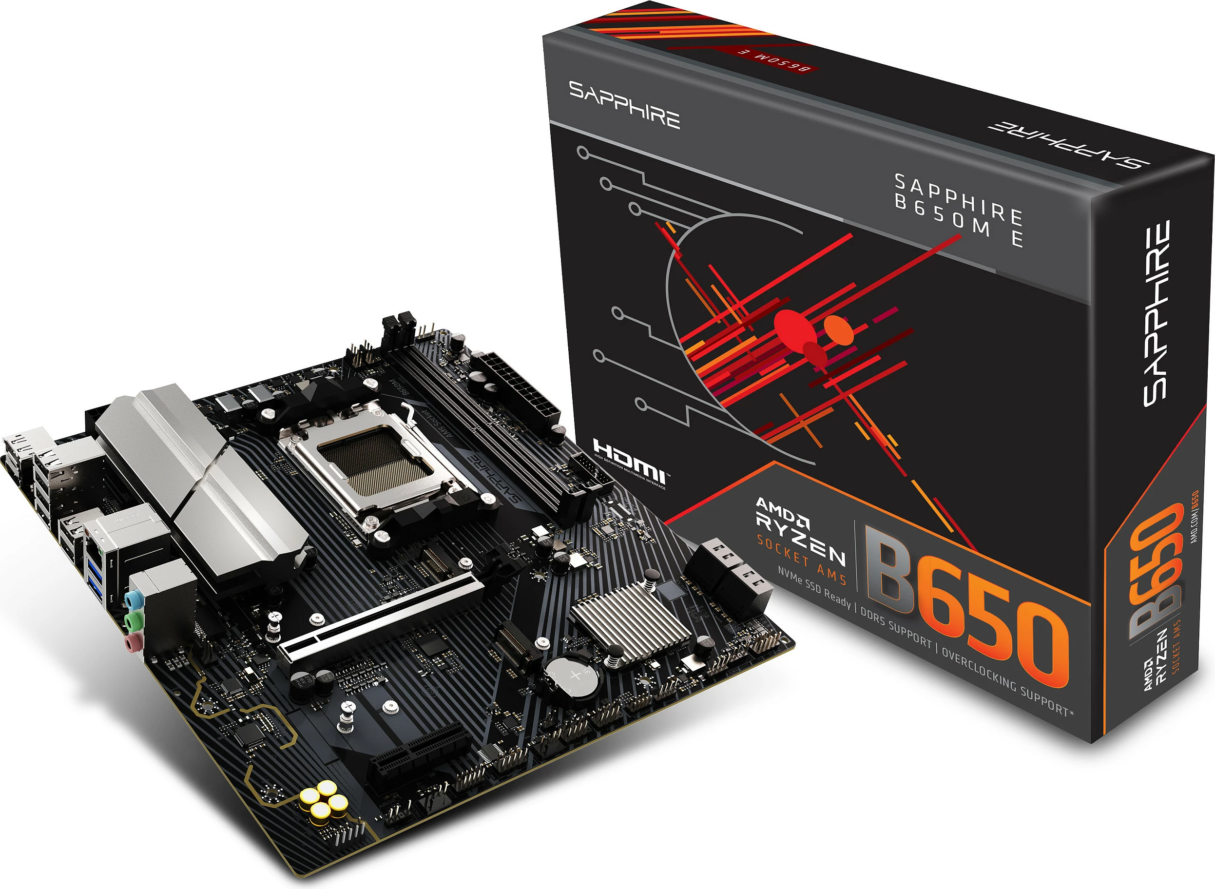 Pllakë amë Sapphire B650M-E, Socket AM5, DDR5 deri 96GB, mATX, 2x M.2 PCIe 5.0/4.0, e zezë/gri