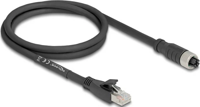 Kabllo rrjeti DeLOCK 80589, Cat5e S/FTP, M12 (femër) në RJ-45 (mashkull), 1 m, e zezë