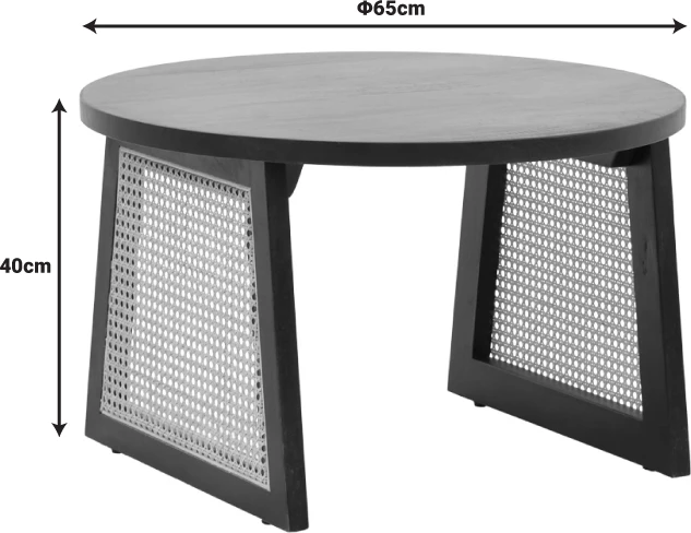 Tavolinë Tamarind, dru mango, ratan natyral, ngjyrë e zezë, Φ65x40cm