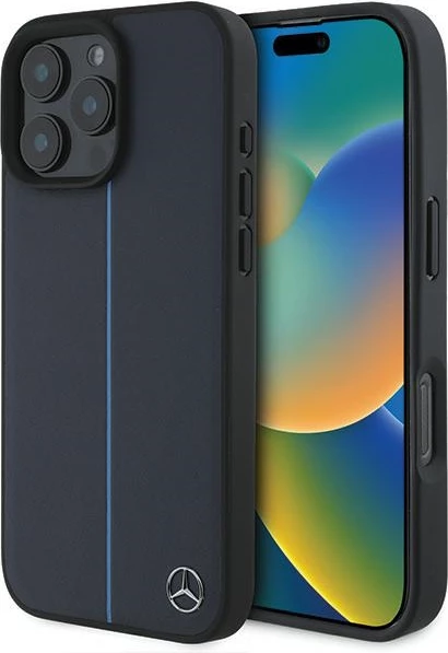 Mbështjellës Mercedes MB Blue Line lëkurë me MagSafe për iPhone 16 Pro Max, Blu