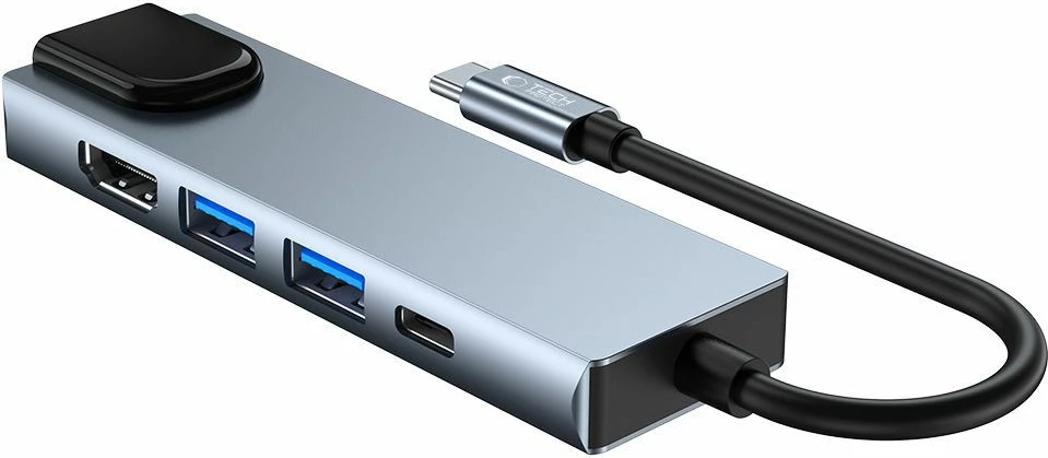 HUB Tech-Protect V3 5in1, USB-C, USB-A 3.0, USB-A 2.0, USB-C, HDMI, RJ45, Gri
