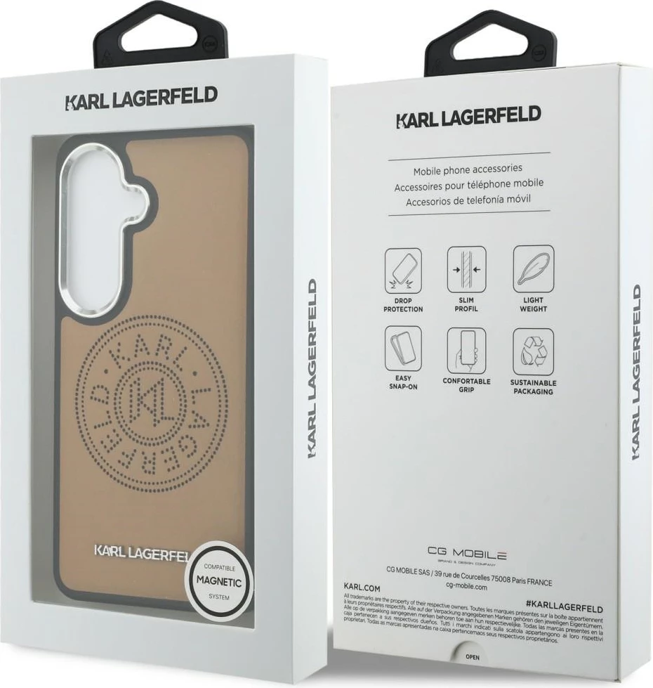 Mbështjellës Karl Lagerfeld Perforated KL, MagSafe, për Samsung Galaxy S26+, kafe, me kuti