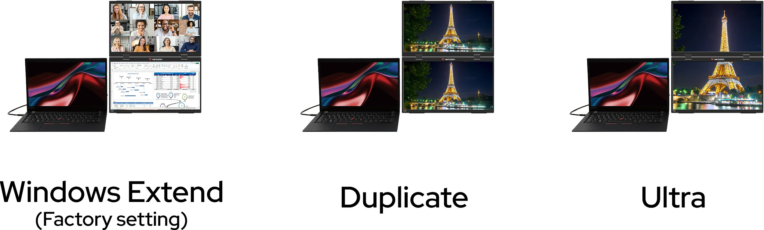 Monitor portativ i dyfishtë Verbatim Portable 15.6" FHD Dual Monitor Essentials, 2x 15.6", Full HD, USB-C/HDMI, i zi