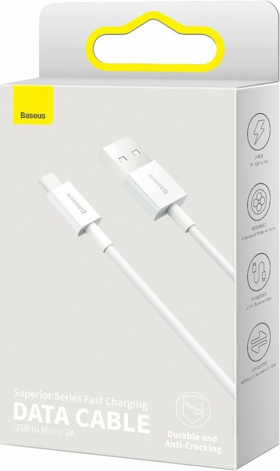 Kabllo Baseus Superior CAMYS-02, USB-A në micro USB, 1m, Bardhë
