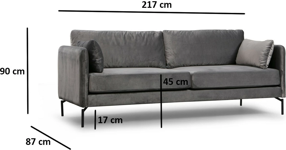 Divan treshe Atelier del Sofa, Sino 3 vendësh, ngjyrë gri