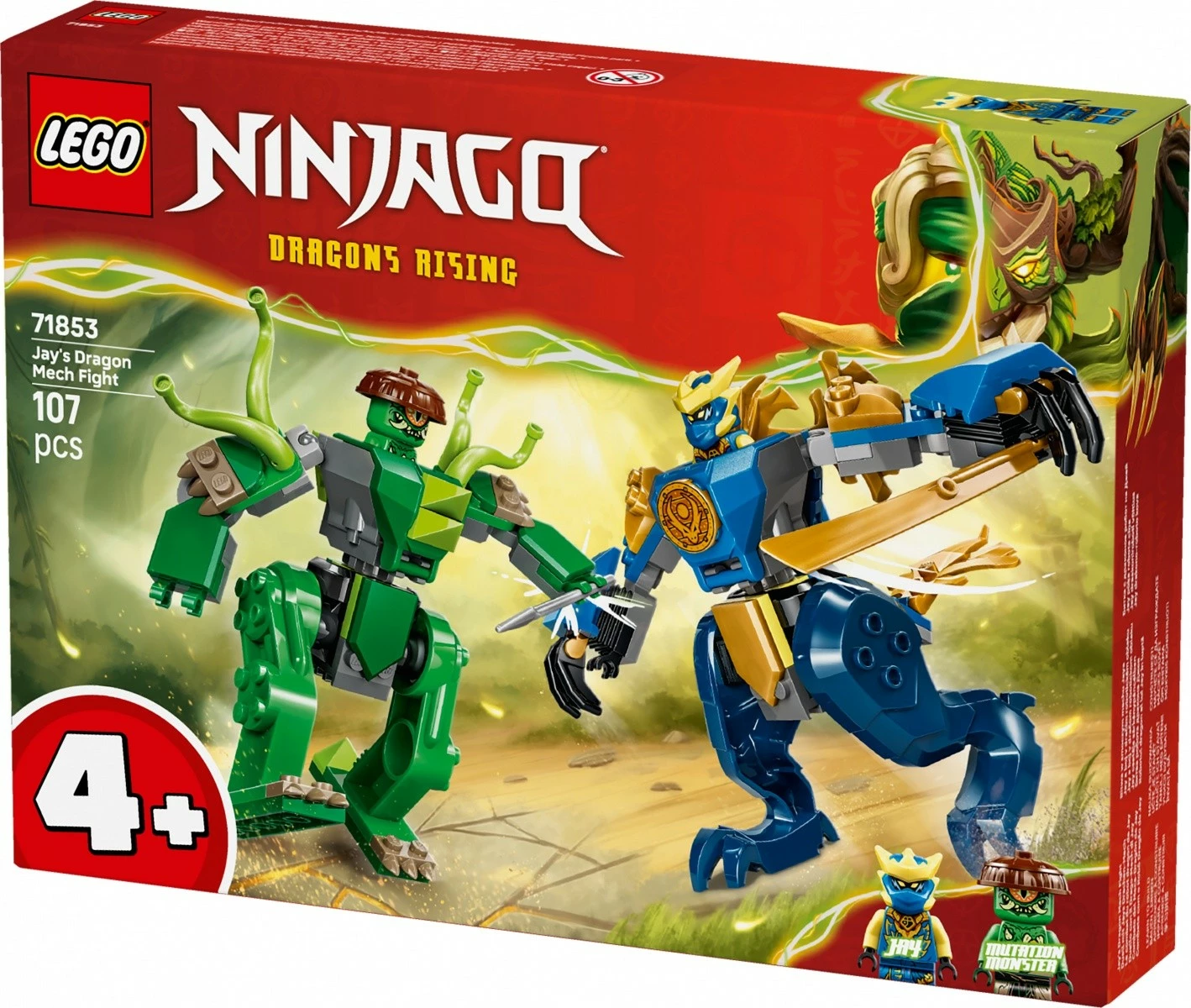 Set blloqe ndërtimi LEGO NINJAGO 71853 Jay's Dragon Mech Battle, 107 copë, 4+