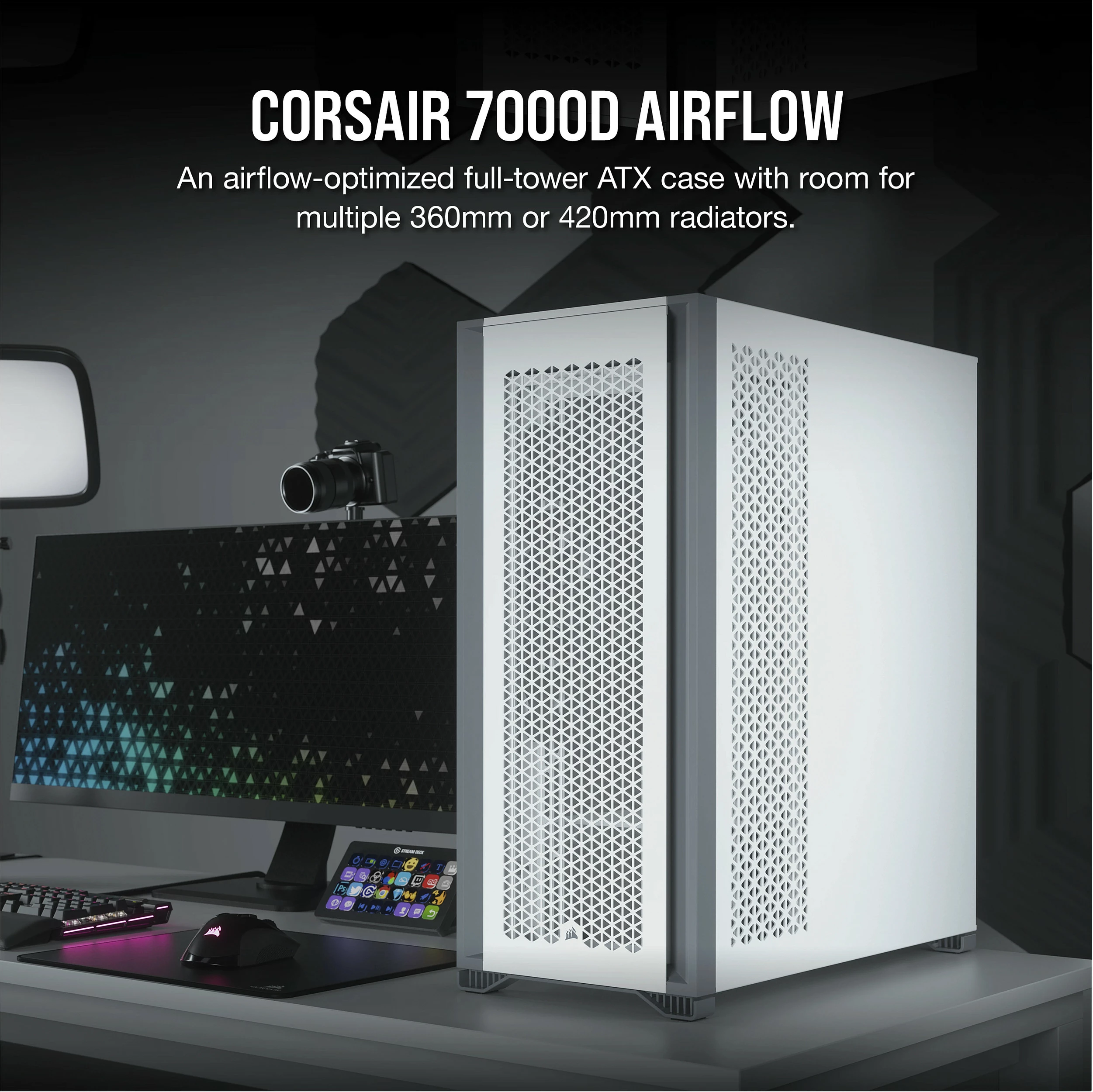 Kasë Corsair 7000D Airflow Full Tower, xham anësor, e bardhë