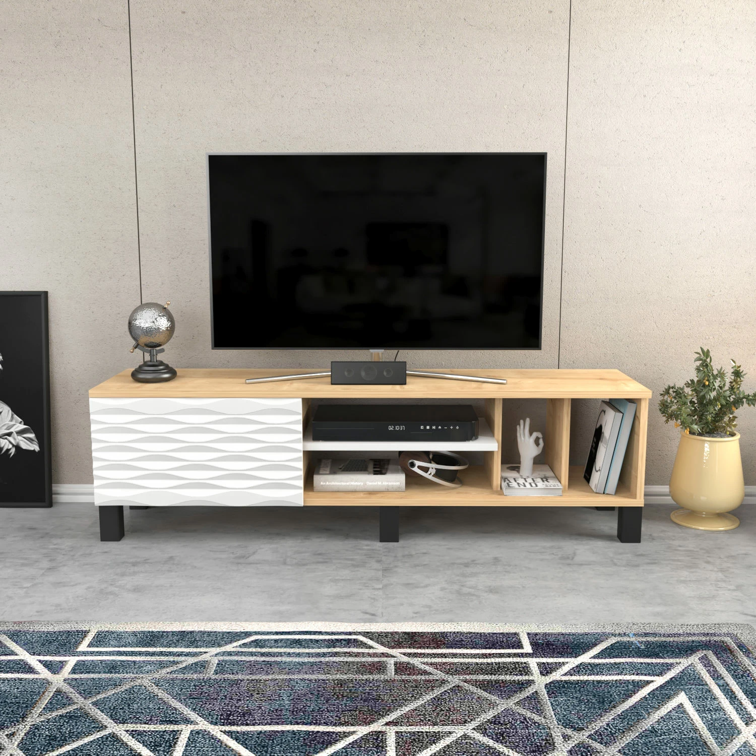 Komodë TV Skye Decor, ngjyrë safir dhe e bardhë