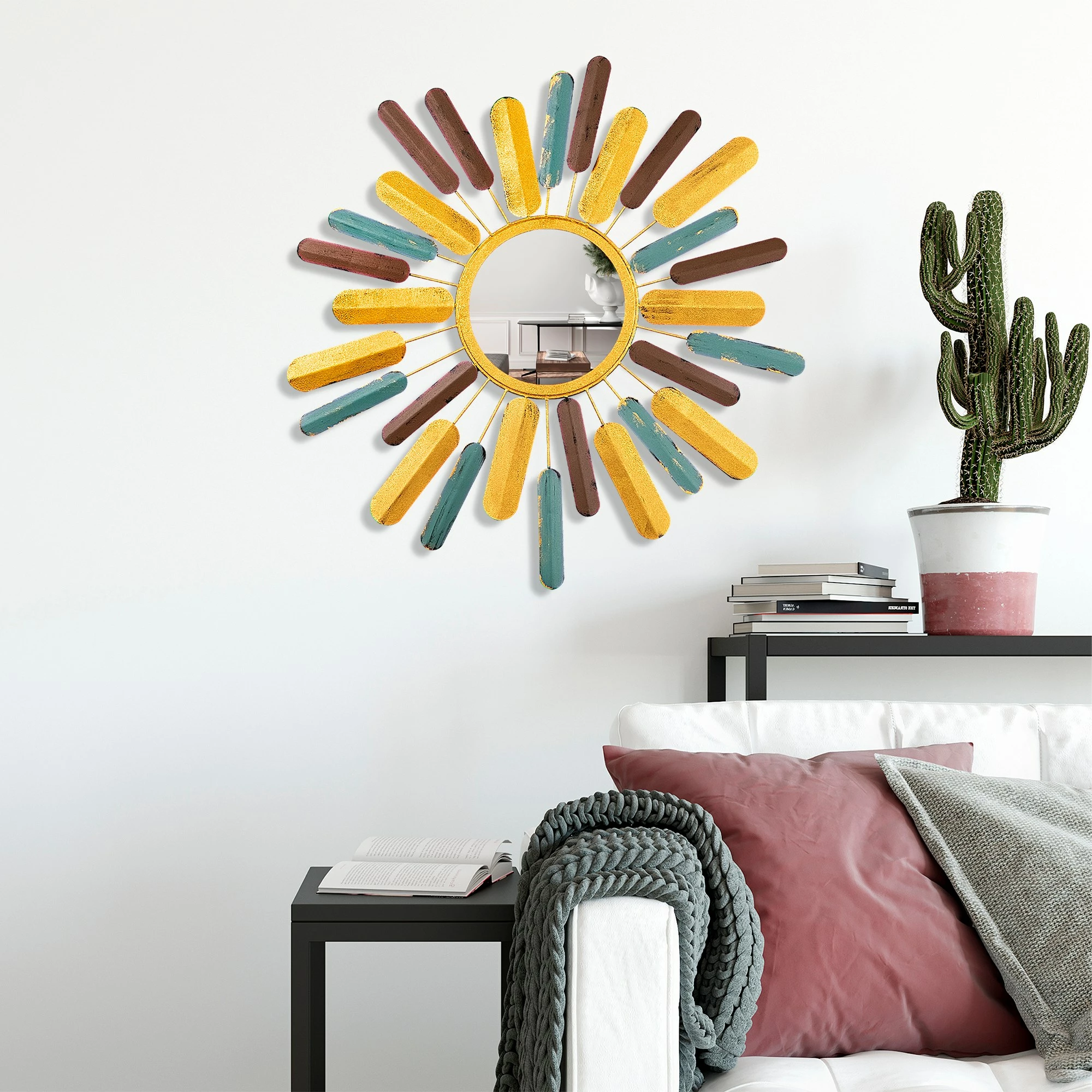 Pasqyrë dekorative, model dielli, shumëngjyrëshe, Mirror Sun 2, 75x75x4cm