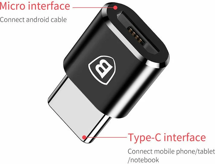 Adapter USB Baseus 28296-uniw USB-C në MicroUSB 2.0, 2.4A, alumin, i zi