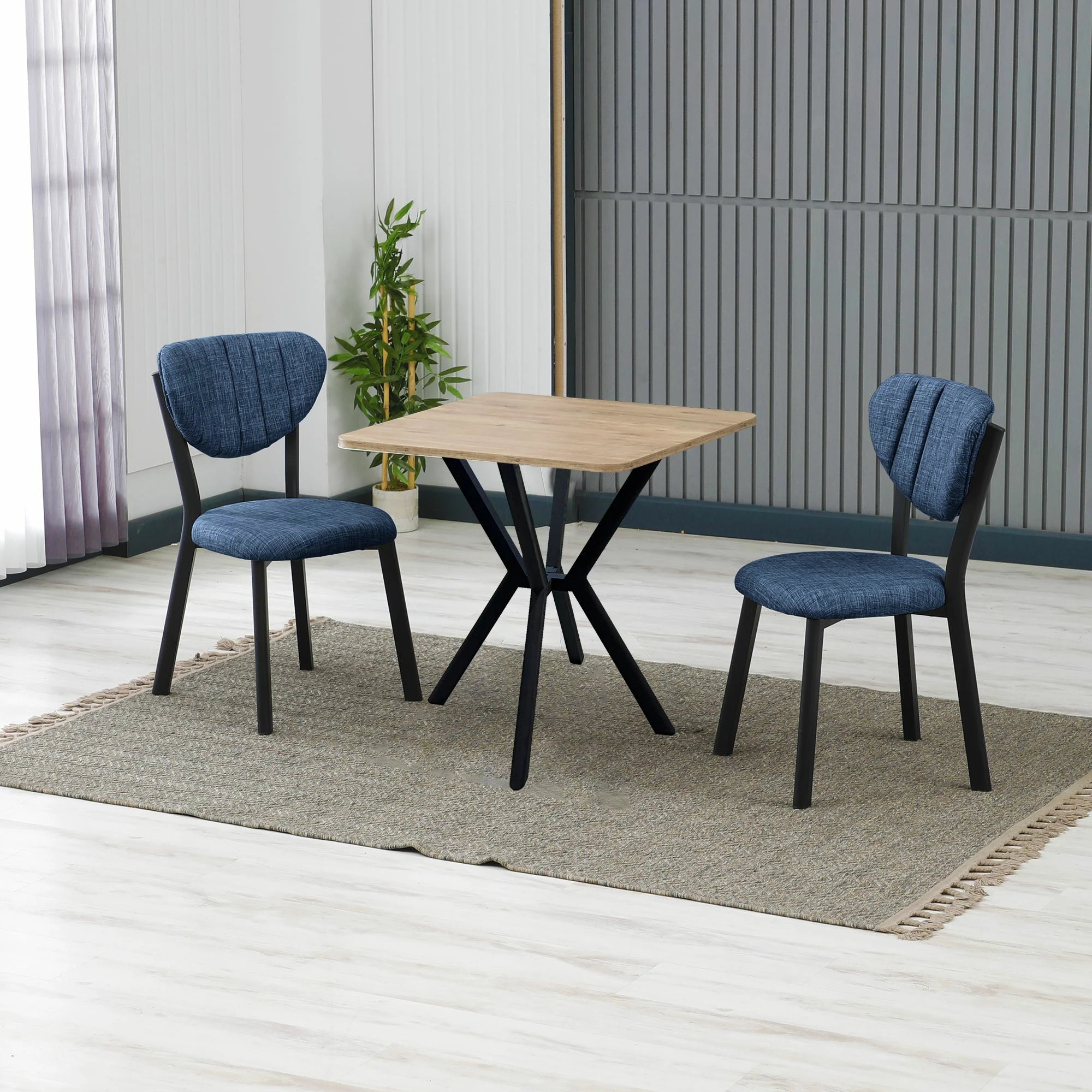 Tavolinë me karrige, set 3 pjesësh, ngjyrë navy blue dhe arre, Skye Decor