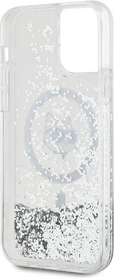 Mbështjellës Karl Lagerfeld Liquid Glitter Choupette Head MagSafe për iPhone 12/12 Pro, Transparent
