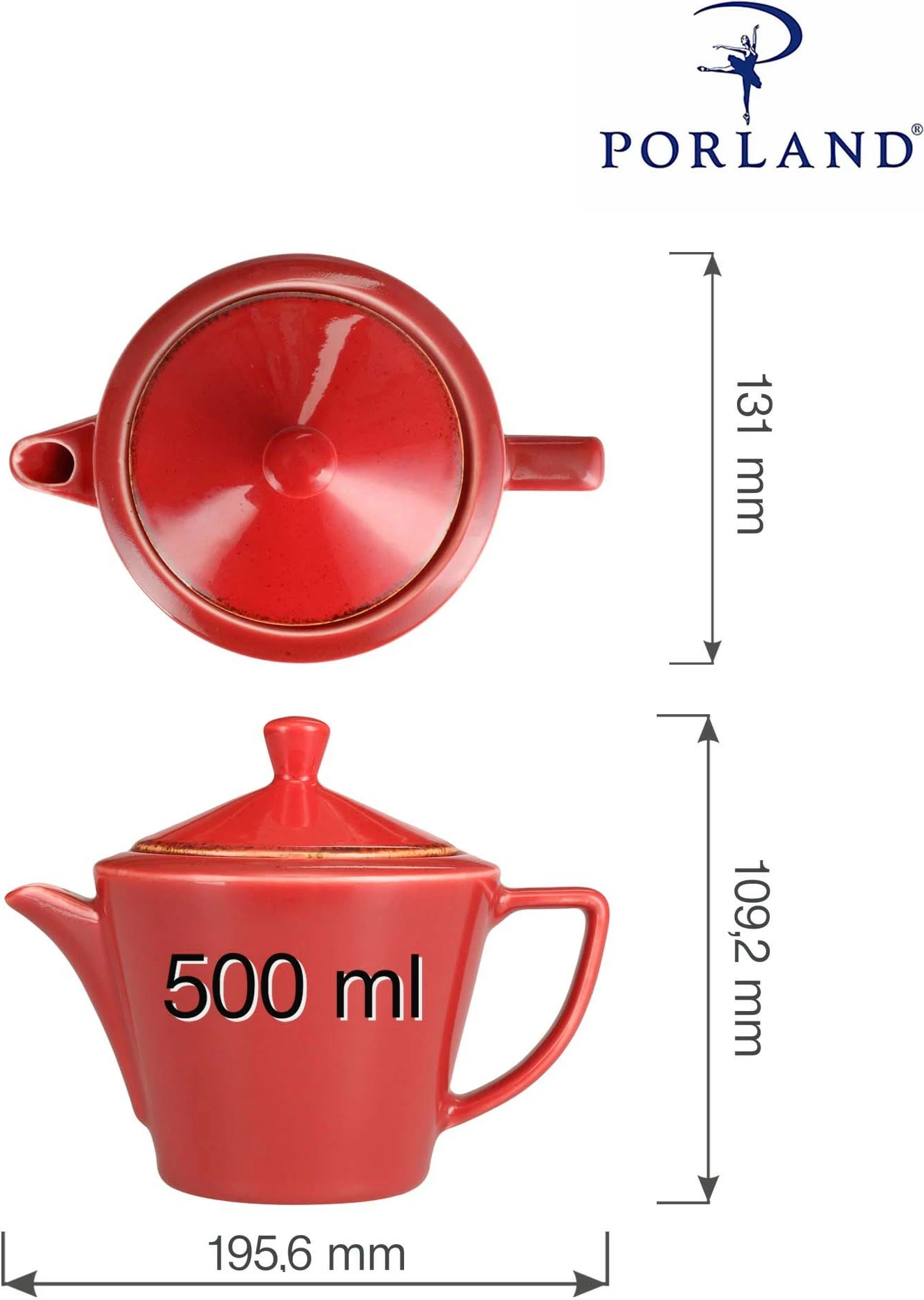 Çajnik Porland Seasons Magma 500 ml, e kuqe, set 6 copë