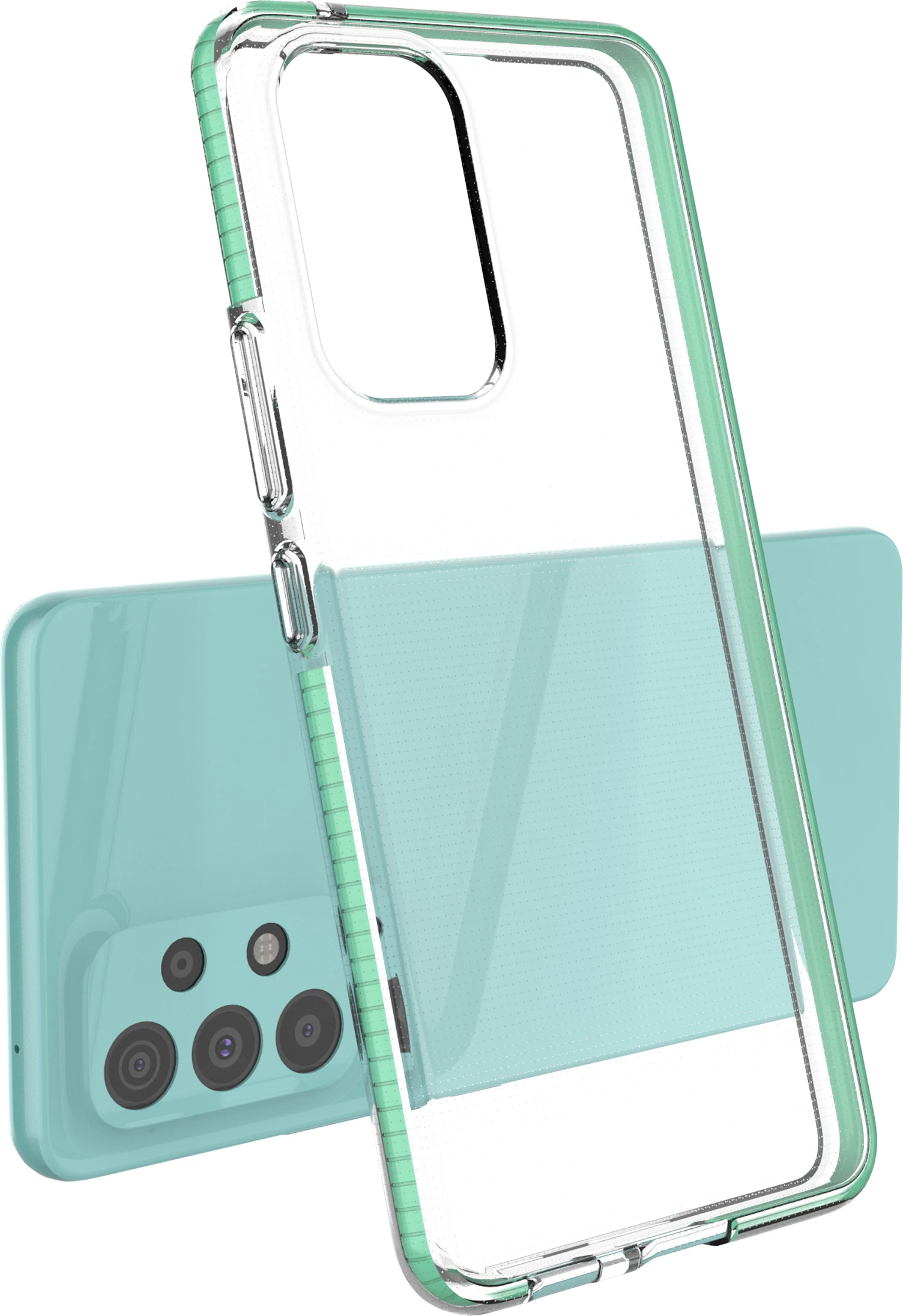 Mbështjellës Hurtel Spring Case për Samsung Galaxy A73, xhel, kornizë kaltër, Transparent
