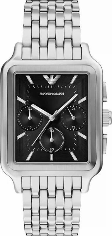 Orë dore meshkujsh Emporio Armani Diego AR11751, argjend me të zezë, set me kuti